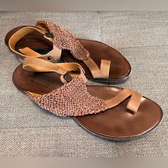 Cydwoq toe ring ankle strap taupe gray Brown woven Leather Sandals - Picture 8 of 14
